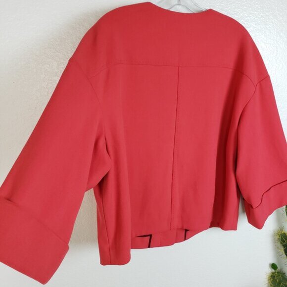 NWOT Nordstrom Collection Blazer Boxy Fit Coral Red sz L Square Neck 3/4 Sleeves - Picture 8 of 13